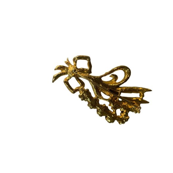 Vintage Goldtone Floral Spray Brooch 3" Pink Green Enameled - Picture 5 of 7